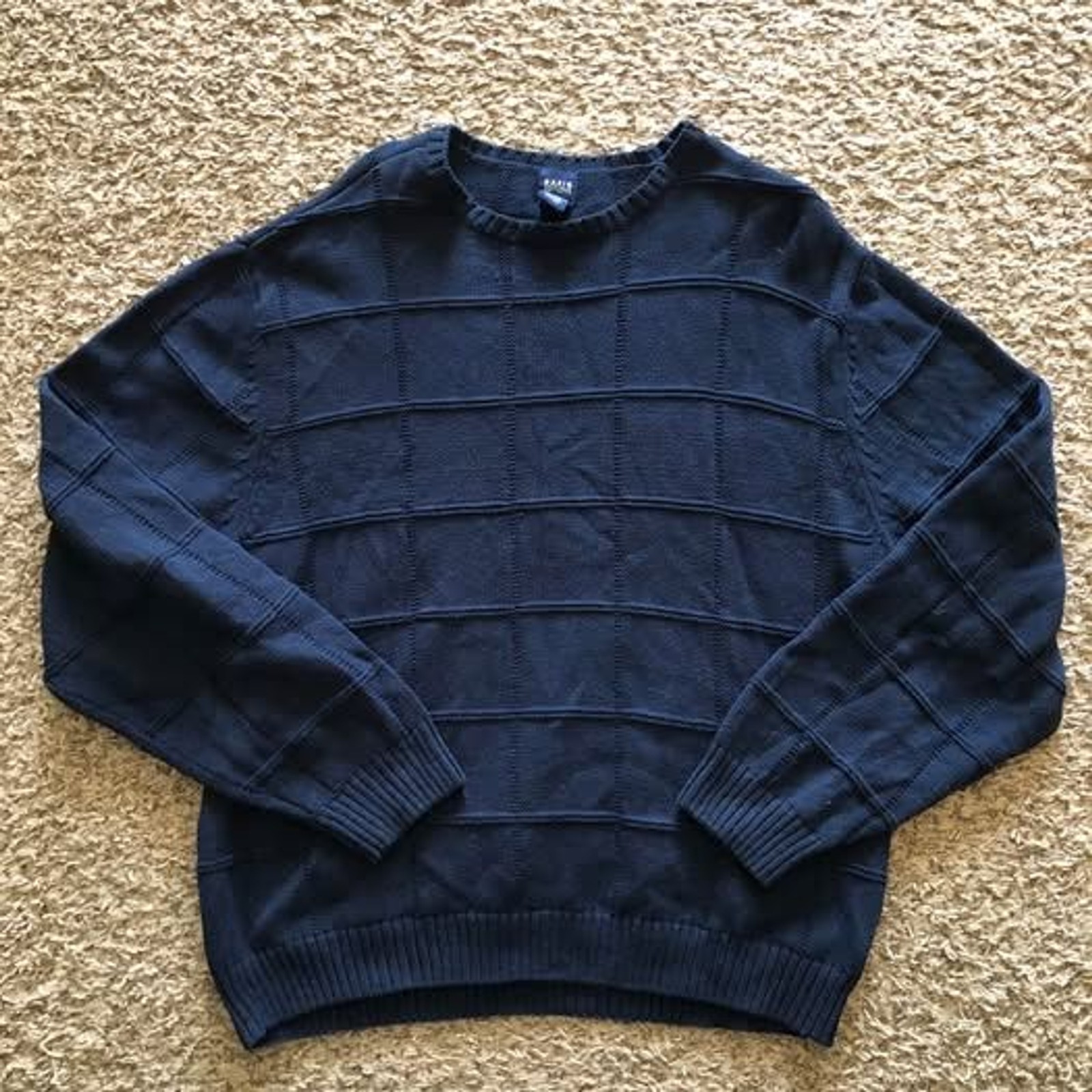 Vintage Basic Editions Blue Knit Window Pane Patt… - image 1