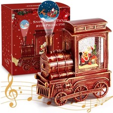 Christmas Santa Globe Lantern Train with Santa Sleigh Projection, Water Swirl...