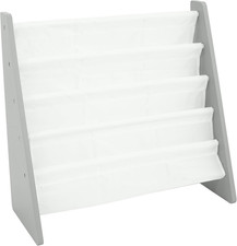 4-Tier Kids Bookshelf, Grey Wood/White - Premium Book Shelf for Kids Rooms with