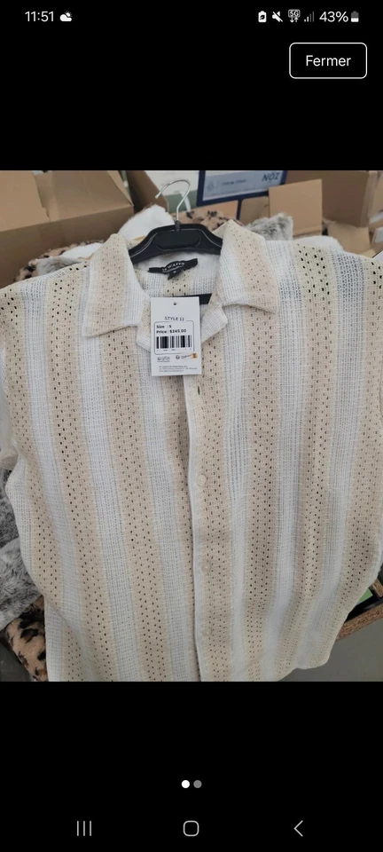 St. John cardigan femme S maille ouverte rayé beige/blanc col boutonné - Photo 1/1