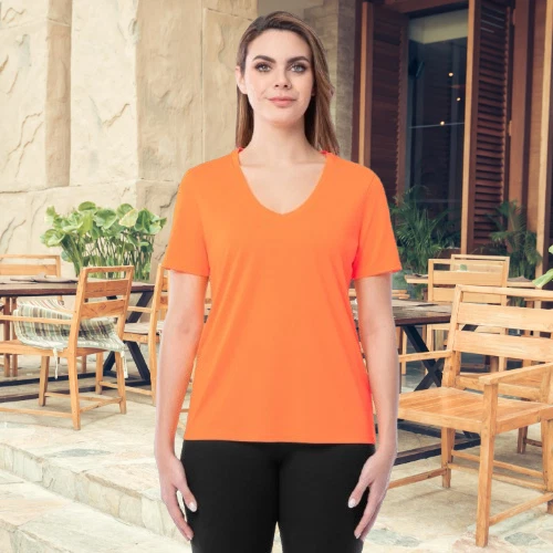 Athletic Works Women's SIZE XL 16-18 Active Texture Knit V-Neck Tee Orange NEW - Picture 1 of 24