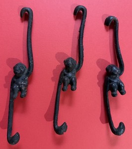 Monkey PLANT HANGERS Set of 3 Vintage Cast Iron 7.25" Long