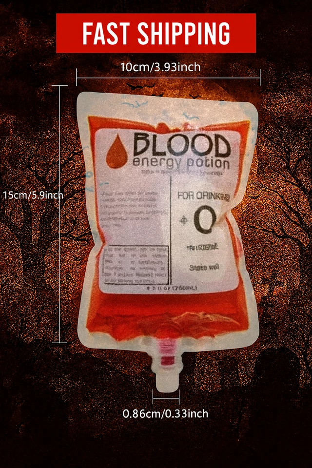 10X Halloween Blood Drink Bags Vampire Cosplay Props Reusable Party Pouches UK - Image 3 of 4