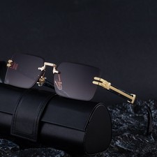 Herren Sonnenbrille Polarisiert Damen Retro Randlos Rechteckig UV400 Verspiegelt