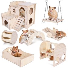 Lot de 7 jouets à mâcher en bois pour hamster - Avec rouleau cloche, pont, ba...
