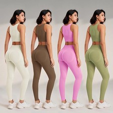 2 Pc Nylon Seamless Yoga Set Women High Waist Leggings Crop Top Gym Fitness