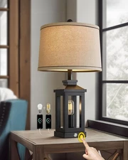 23.75" Retro Farmhouse Black Table Lamp for Living Room Bedroom Nightstand Si...