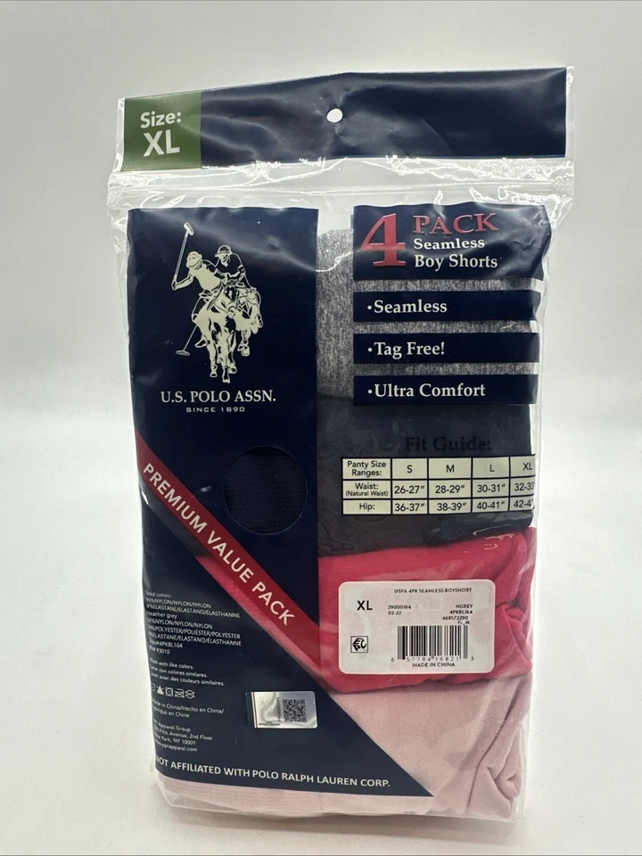 Calcinha polo feminina tamanho XL - pacote com 4 EUA Assn. Roupa íntima estilo shorts menino - NOVA - Imagem 2 de 2