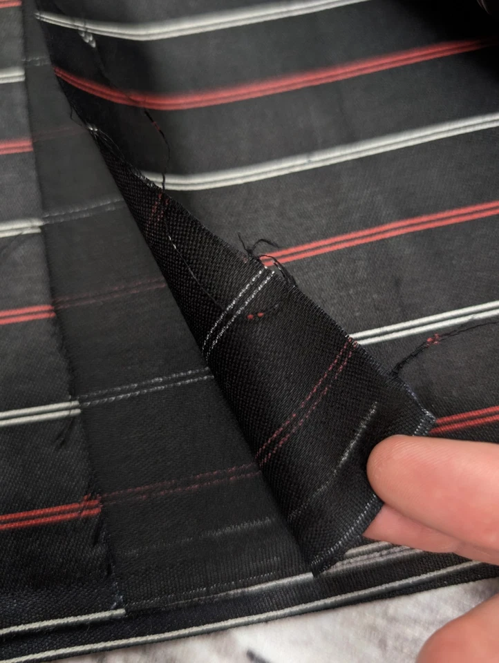 Tela a rayas de algodón pulido negro rojo blanco 4 yardas material de costura vintage Foto 3 de 4