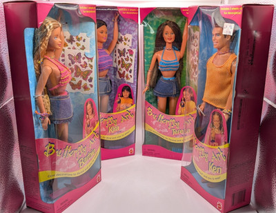 1998 Butterfly Art Tattoo Barbie Dolls - Lot of 4 Kira, Teresa, Ken, Barbie