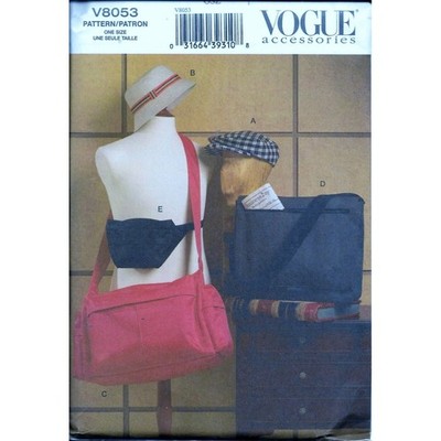 Vogue 8053 Men's Accessories Cap, Hat & Bags in 3 Styles Sewing Pattern UNCUT