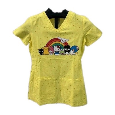 Hello Kitty & Friends Womens Size Small Tooniforms Yellow Short Sleeve Scrub Top