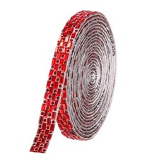 3 Pcs 3 Yards 10mm Self-Adhesive Crystal Rhinestone Ribbon Red