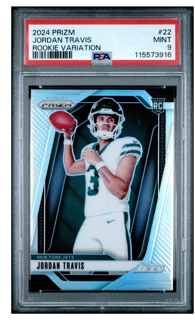 2024 Prizm Jordan Travis Rookie Variation SP Silver Prizm #22 RC Jets PSA 9