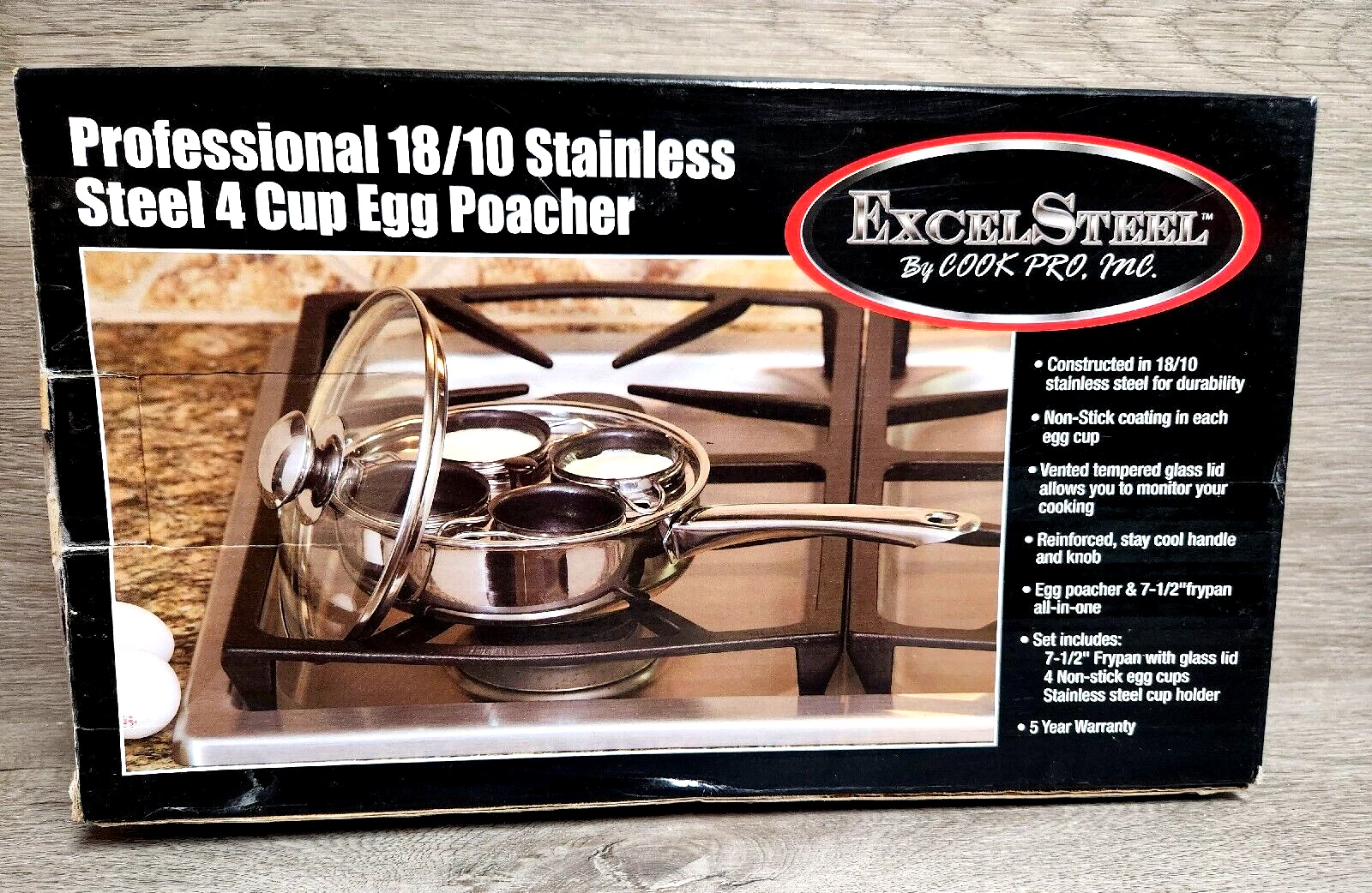 Professional Stainless 4 Cup Non Stick Egg Poacher ExcellSteel 18/10 Stainless