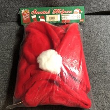 Vtg Halco Red Plush Christmas Table Runner 48" Santa's Helpers NOS Made In USA