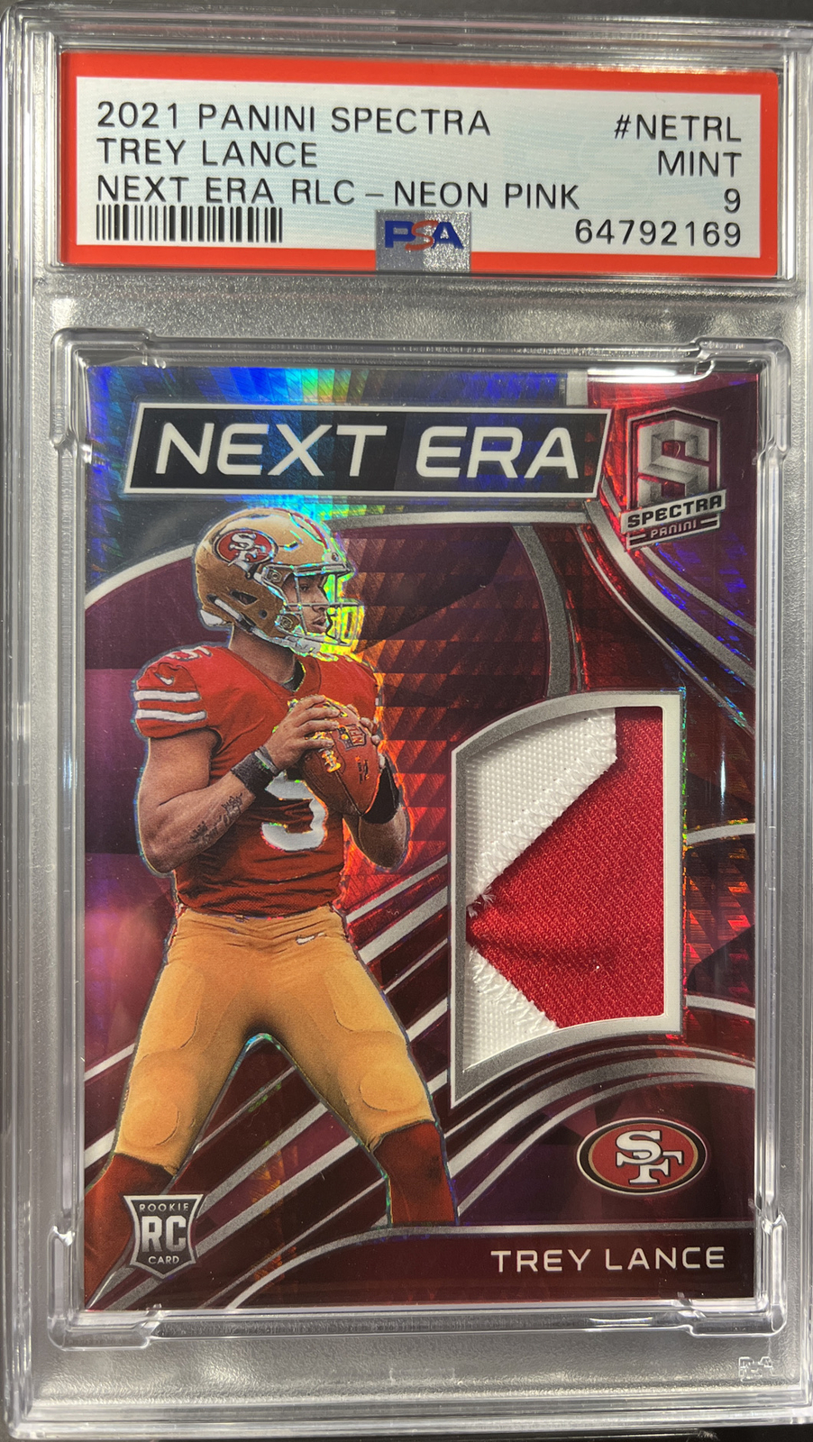 Trey Lance Panini Spectra Next ERA Relics #NETRL Neon Pink