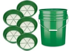 5pc CLASSIFIER SIFTING PAN SET FOR GOLD PANNING  FREE Green 5-Gallon Bucket