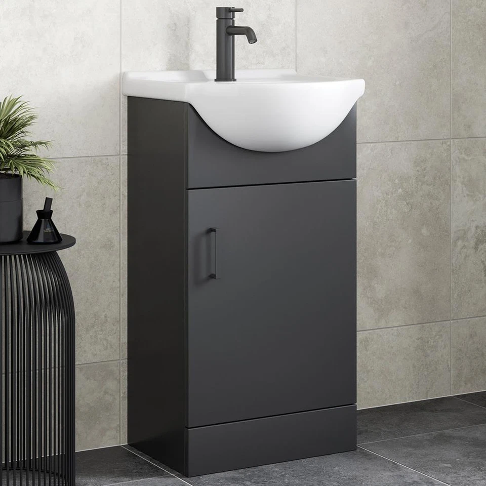 Bathroom Vanity Toilet Storage Laundry Combination Unit Basin Sink Modern Black - Image 2 of 4