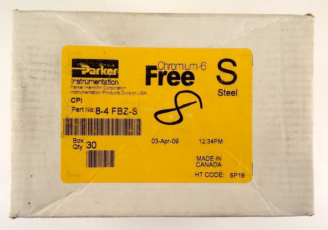 Box Of 30 Parker 8-4-FBZ-S, CPI Single Ferrule, 1/2 - 1/4  NPT Male Connectors