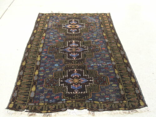 Fine Vintage Afghan Baluchi Hand Woven Oriental Rug Carpet Geometrical 39x78" - Photo 1/12