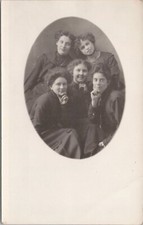 RPPC ** Studio Pose Five Young Women in Black Dresses early 1900s