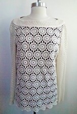 NEW TORY BURCH $425 Janeen off-white flower shaped crochet lace tunic top size 6