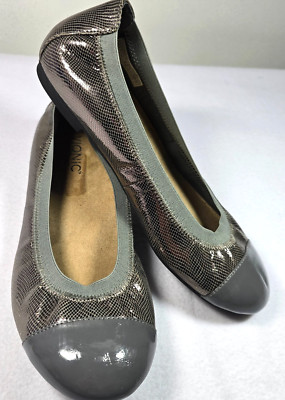 Vionic Allora Ballet Women Sz 9.5 Flat Leather Shoe Orthaheel Snakeskin Comfort