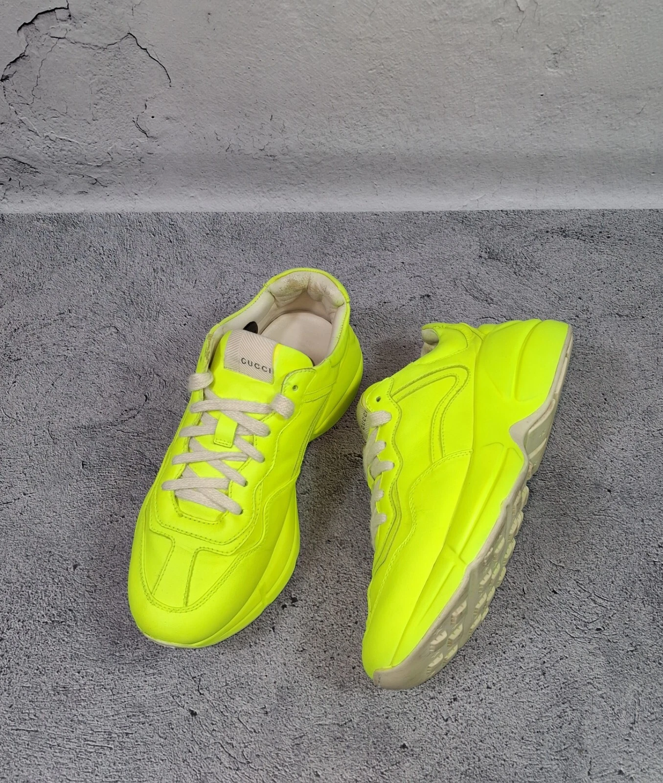 Baskets en cuir Gucci Rhyton 37 EU/6,5 US chaussures femme jaune fluorescent fluo