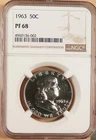 1963 Franklin Half Dollar NGC graded PF 68, Very Bright & Clean (002).