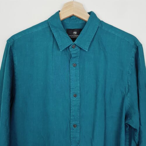 SCOTCH & SODA Mens Size M Teal Long Sleeve Linen Shirt - Picture 2 of 8