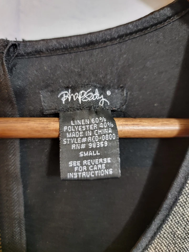 Vestido Rhapsody Negro Sin Mangas Mezcla de Lino con Bolsillos Talla Pequeña Lazo Media Cremallera Foto 4 de 4