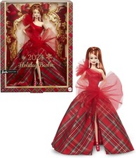 Barbie 2024 Holiday Doll Signature Plaid Gown Red Bow Red Hair Collectible