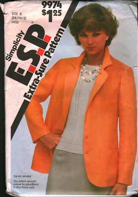 9974 Vintage Simplicity Sewing Pattern Misses Unlind Blaser Jacket E S P UNCUT
