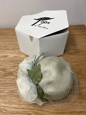 Vintage Don Anderson Beige Hat with Flowers Netting Web Derby Church Hat 70s 80s