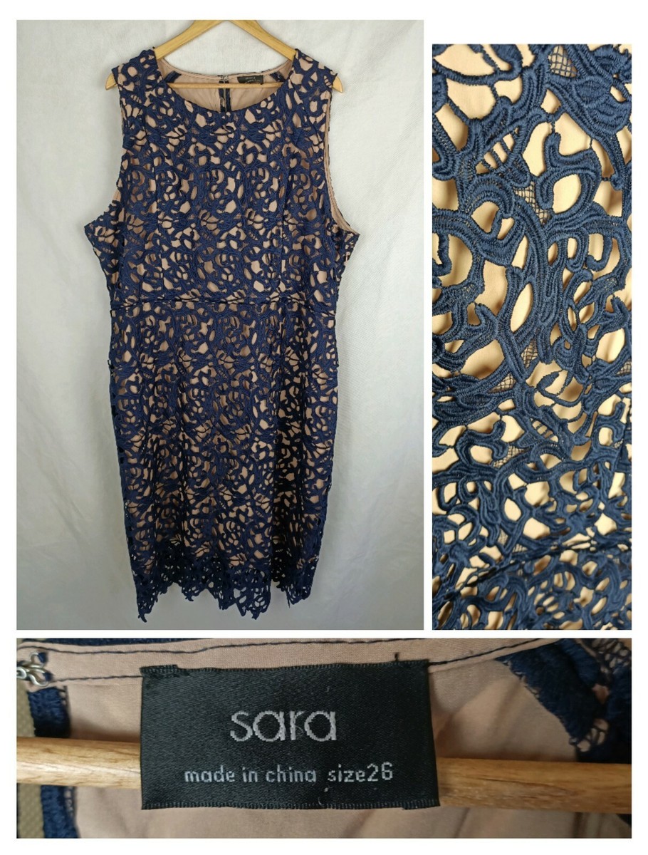 Sara 26 Dress Navy Lace Overlay Nude Lining Pencil Wiggle