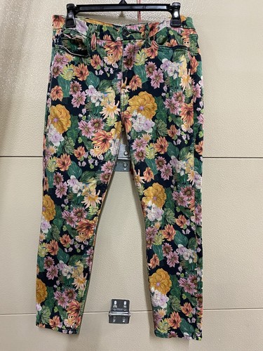 7 For All Mankind Jeans Women's Sz 32 Multicolor FLORAL Slim Fit Midrise Ins 25