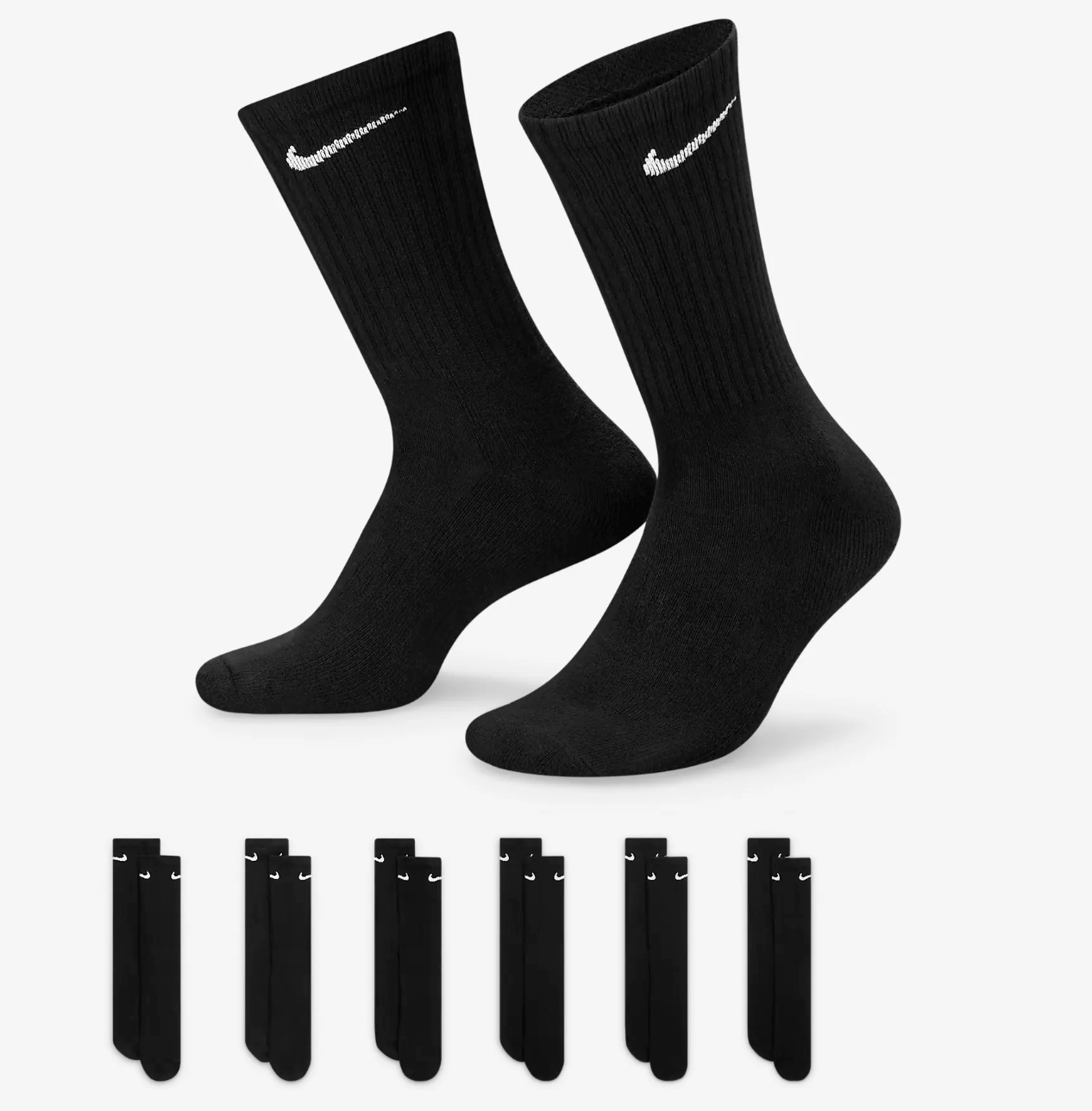 Nike Cushioned Training Crew Socks 6-Pack Black Mens XL