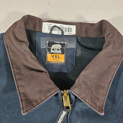 Berne Jacket Mens 4XLT Black Detroit Style Canvas Work Fleece Lined Workwear - Picture 9 of 20