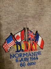 Vtg 2004 D-Day T Shirt 60 Years From Normandy, France Mens XL  4 Flags Grey Embr