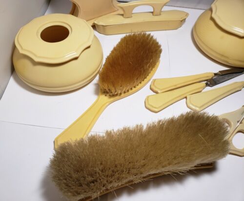 Vtg 11 Piece Vanity Dresser Set Celluloid Pyralin Du Barry Ivory Color Deco - Picture 3 of 10