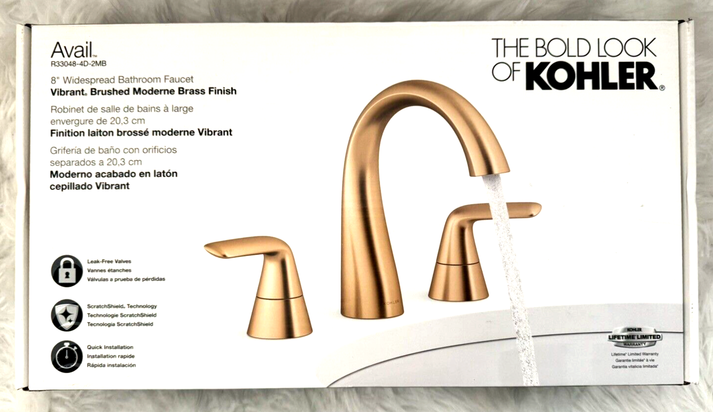 New KOHLER Avail WIDESPREAD Bathroom FAUCET Sink BRUSHED BRASS R33048