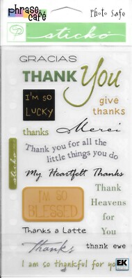 EK SUCCESS Phrase Cafe Sticko Flat Stickers Give Thanks Photo Safe Gracias