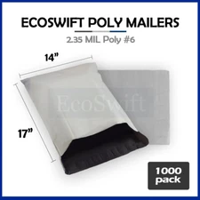 1000 14 x 16 EcoSwift White Poly Mailers Shipping Envelopes Sealing Bags 2.35MIL