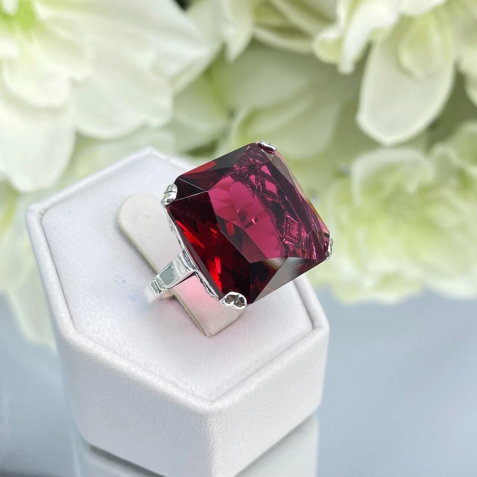 Ruby Ring, 20ct Huge Simulated Gem, Sterling Silver Vintage Filigree, D1 - Image 2 of 4