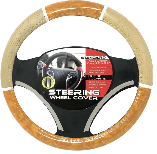  NEW LIGHT WOOD GRAIN & TAN / BEIGE STEERING WHEEL COVER eBay