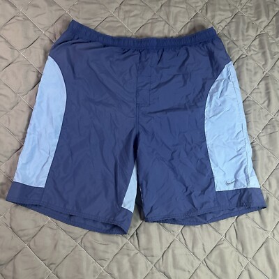 VINTAGE Nike Shorts Mens XL Blue Swimming Trunks y2k Mini Swoosh Athleisure Gym