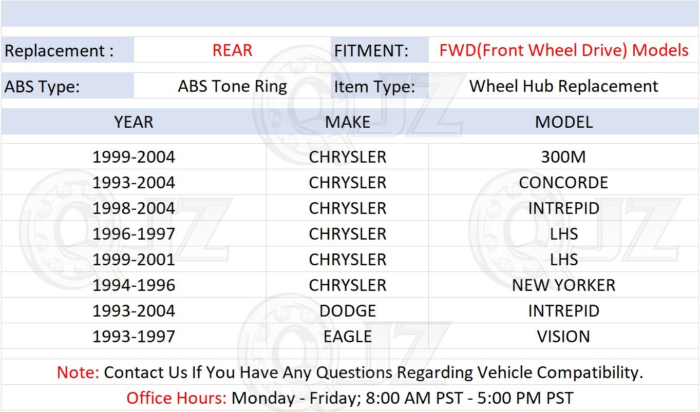 [REAR(Qty.2)] New Hub For Dodge Intrepid Eagle Vision FWD-Model w/ ABS Tone Ring