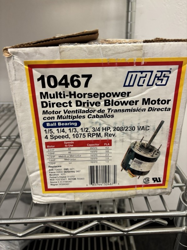 Mars - Four Speed Direct Drive Blower Motor - 1/5-3/4 HP - 208/230 Volt 10467