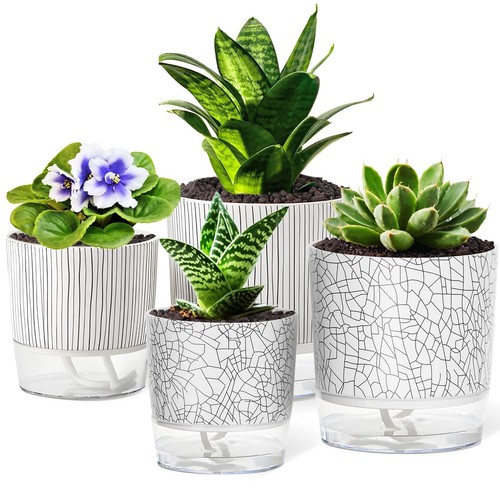 4 Pack Self Watering Pots Set 4+5.5 Inch Self Watering Pots for Indoor Plants